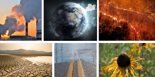immagini di eventi estremi per cambiamenti climatici: incendi alluvioni siccità